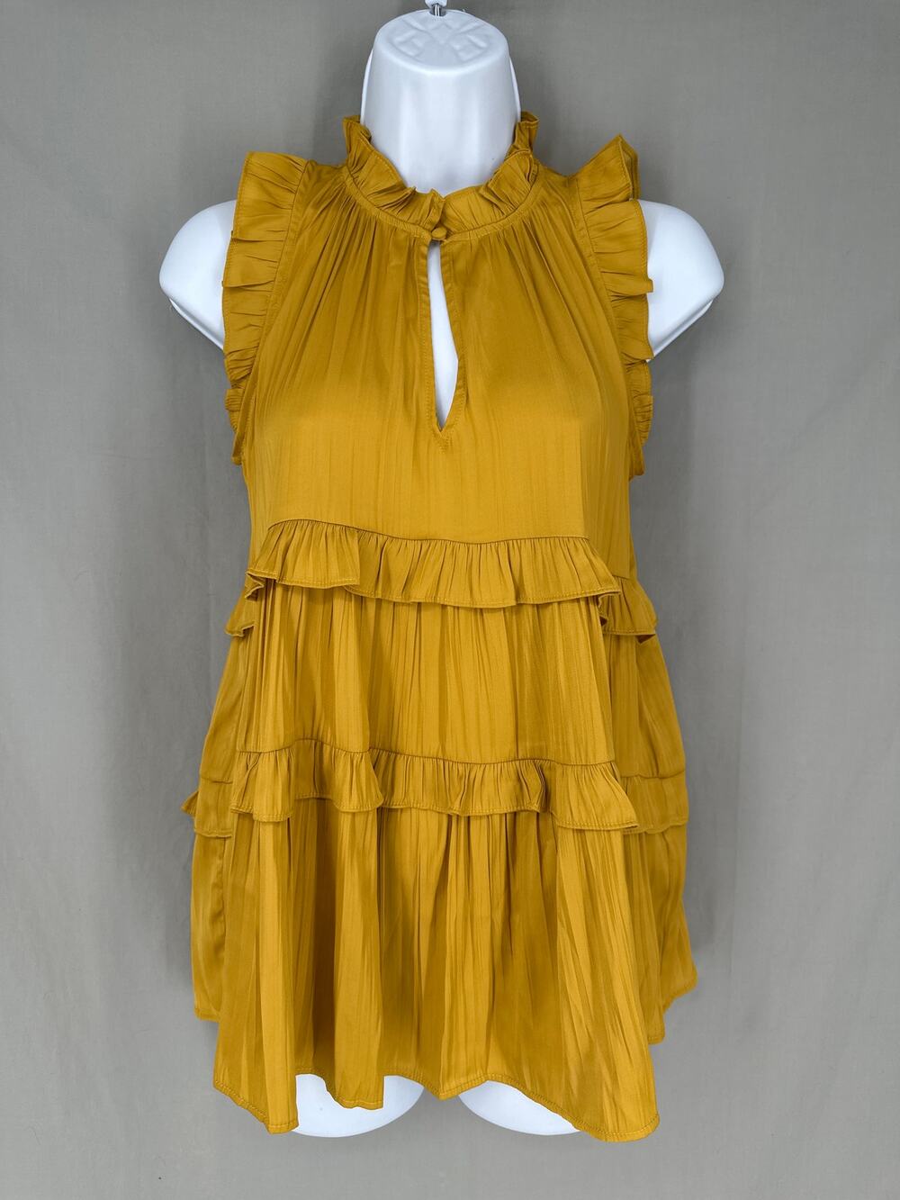 Anthropologie Top Womens XXSP Yellow Flowy Satin Ruffle Boho Cottagecore